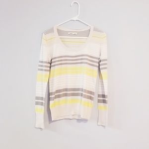 Grey white and yellow striped sweater
